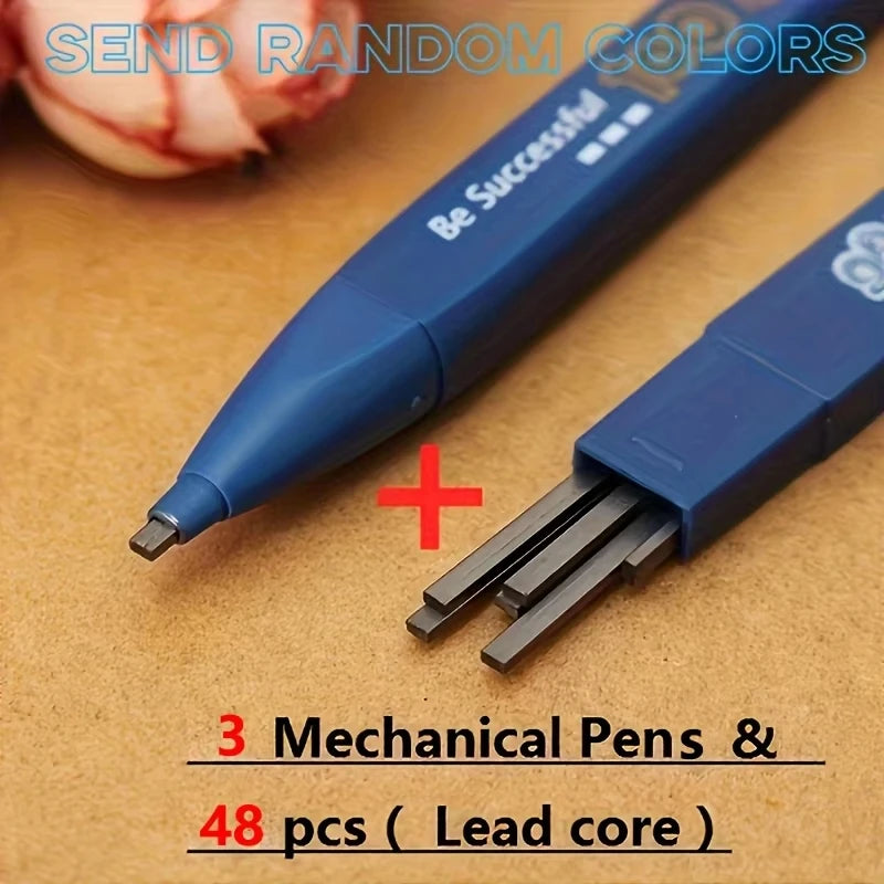 3 pencils and 48 leads 2B black mechanical pencils without sharpening leads are convenient and practical (mixed colors) - 2B