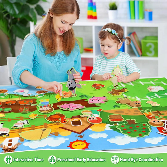 Farm Animals Felt Story Board Set Storytelling Early Learning Interactive Play Kit Wall Hanging Puzzle Toys for Toddlers Gift