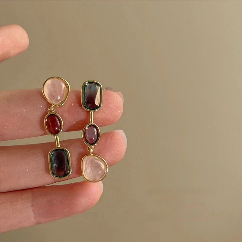 Asymmetric Colorful Resin Earrings for Women Retro Contrast Geometric Dangle Earrings Korean Jewelry