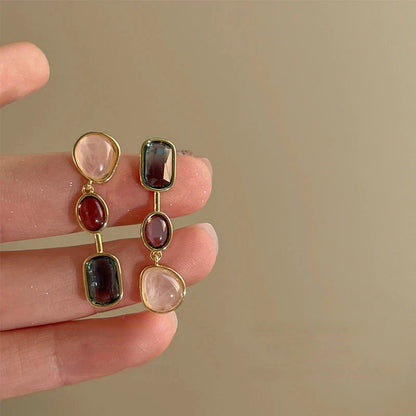 Asymmetric Colorful Resin Earrings for Women Retro Contrast Geometric Dangle Earrings Korean Jewelry