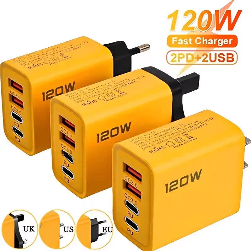 4 Ports USB C PD Charger Quick Charge 3.0 Type C USB Phone Chargers Fast Charging Adapter For iPhone 16 15 Samsung Xiaomi Hua