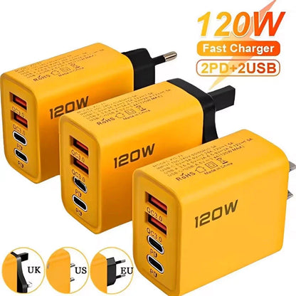 4 Ports USB C PD Charger Quick Charge 3.0 Type C USB Phone Chargers Fast Charging Adapter For iPhone 16 15 Samsung Xiaomi Hua