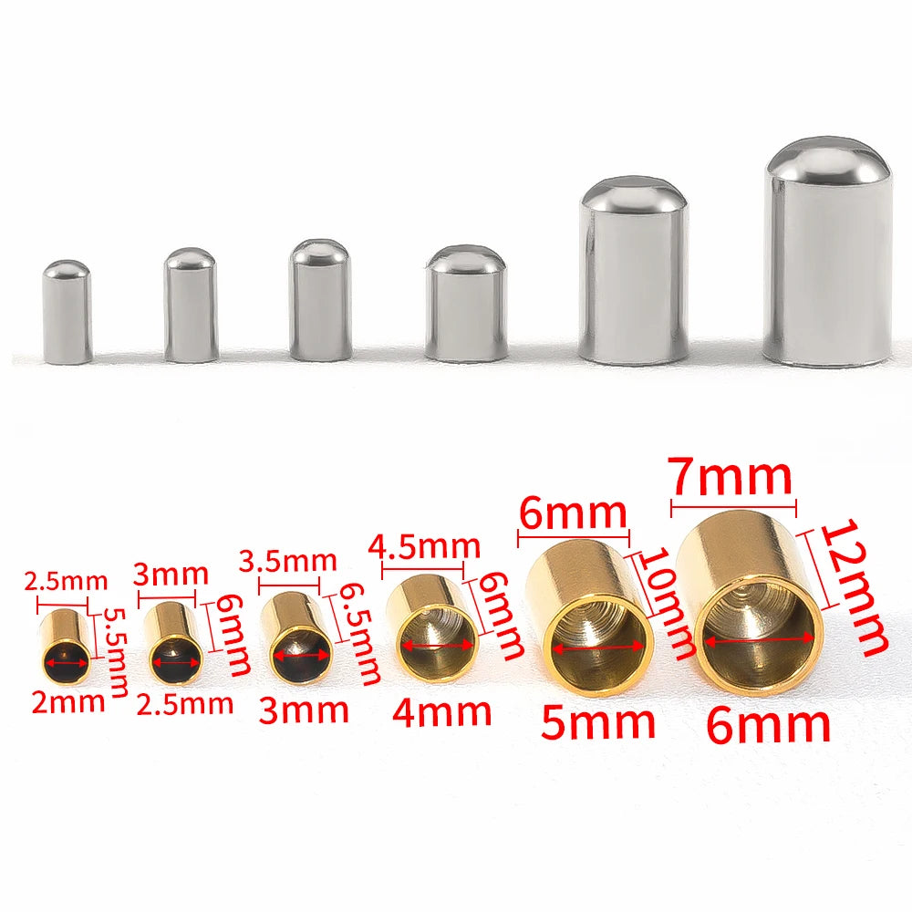 20pcs Stainless Steel End Caps Bracelet Necklace Fastener Round Caps Leather Cord Crimp Caps Accessories for Jewelry Making D