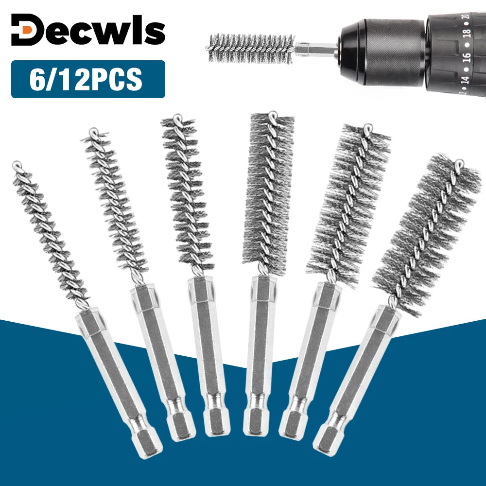 6/12Pcs Stainless Steel Wire Brush,Drilling Cleaning Brush Set, 1/4 Inch Hexagonal Handle, Grinding Polishing Rust Removal To