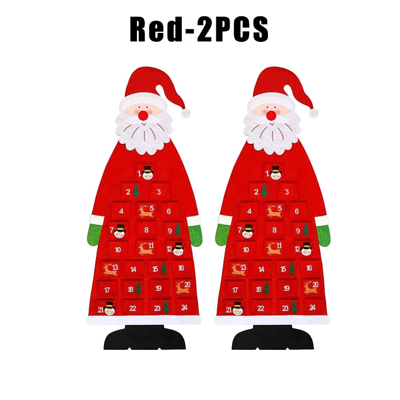 Santa Claus Felt Advent Calendar Countdown to Christmas Wall Hanging for Home Holiday Decor Festive Seasonal Ornament - Red 2
