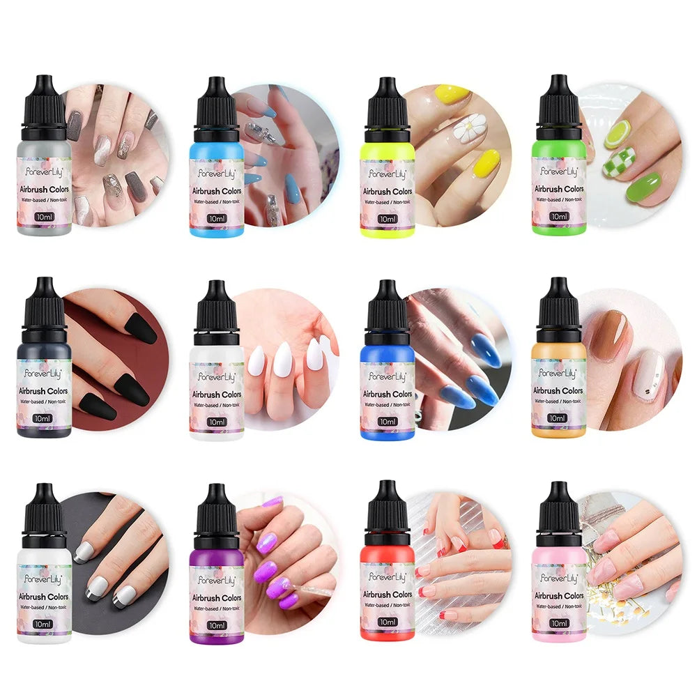 12pcs Nail Polish Paint Airbrush Nail Ink Use For Airbrush Spray Gun Color Painting Stencil Making Hollow Pattern Nail Art To