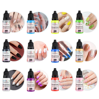 12pcs Nail Polish Paint Airbrush Nail Ink Use For Airbrush Spray Gun Color Painting Stencil Making Hollow Pattern Nail Art To