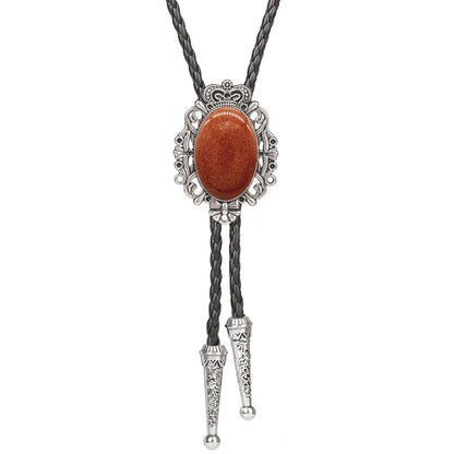 Bolo Tie Western Cowboy Opal Rodeo Leather Necktie
