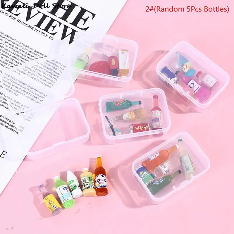 5PCS 1:12 Scale Cute Mini Dollhouse Miniature Drink Bottle Cake Desserts Bento Food Pretend Play Food Toy Kitchen Accessories