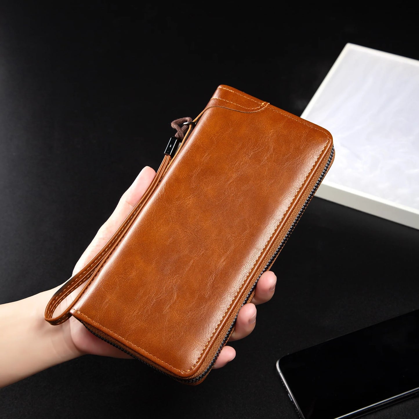 Men's Long Zipper Wallet High Quality Pu Leather Wallet For Men RFID Blocking Business Clutch Bag Credit Card Holder Purse Ma