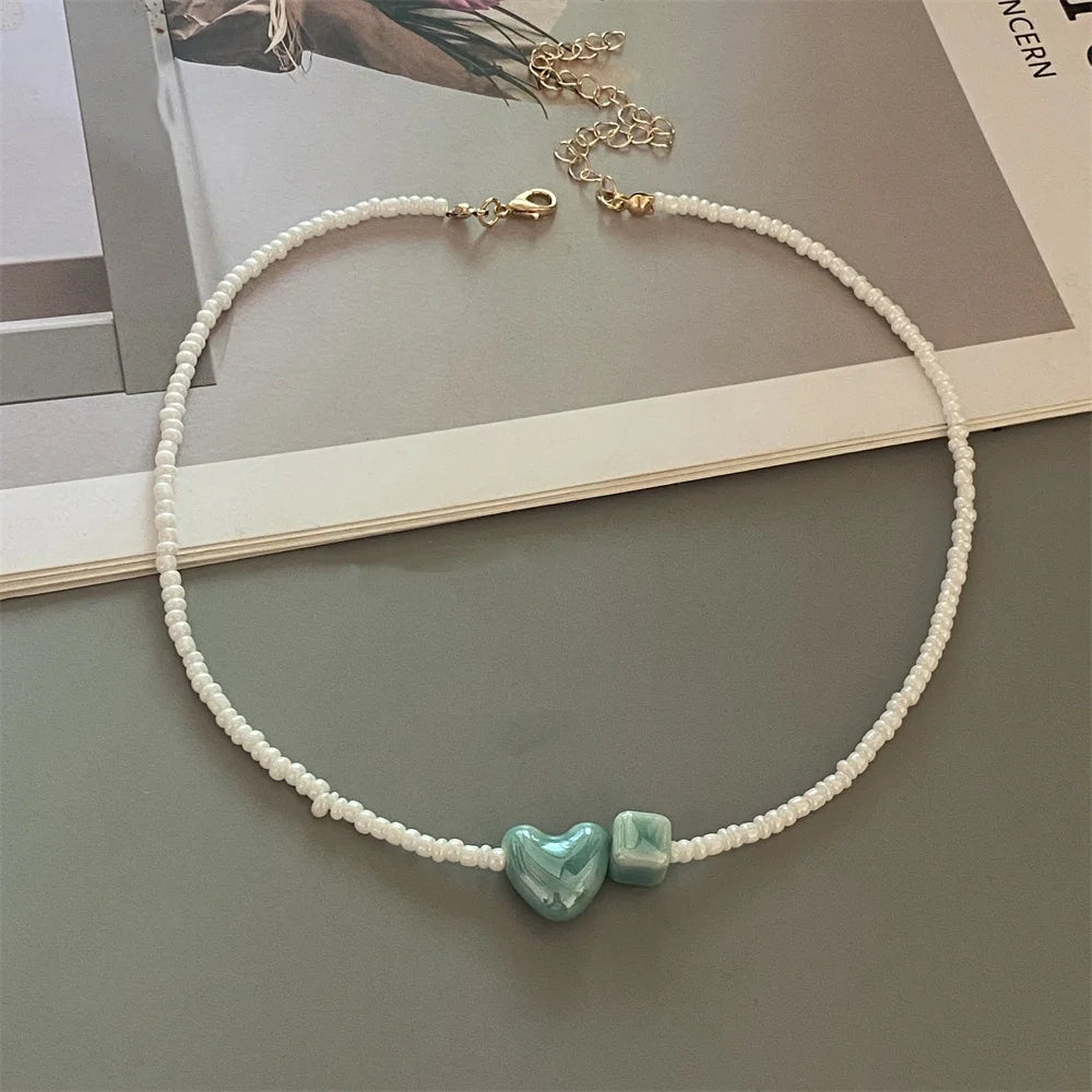 Cute Romantic Geometric Choker Necklace for Women Girl New Trendy Gift Necklace Seed Beads Fashion Jewelry - C