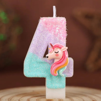 0-9 Number Cartoon Unicorn Digital Candles for Kids Birthday Party Festival Cake Decoration Atmosphere Props Fun Themed Candl