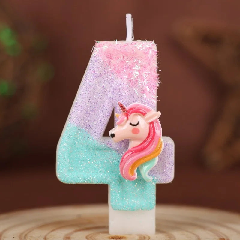 0-9 Number Cartoon Unicorn Digital Candles for Kids Birthday Party Festival Cake Decoration Atmosphere Props Fun Themed Candl