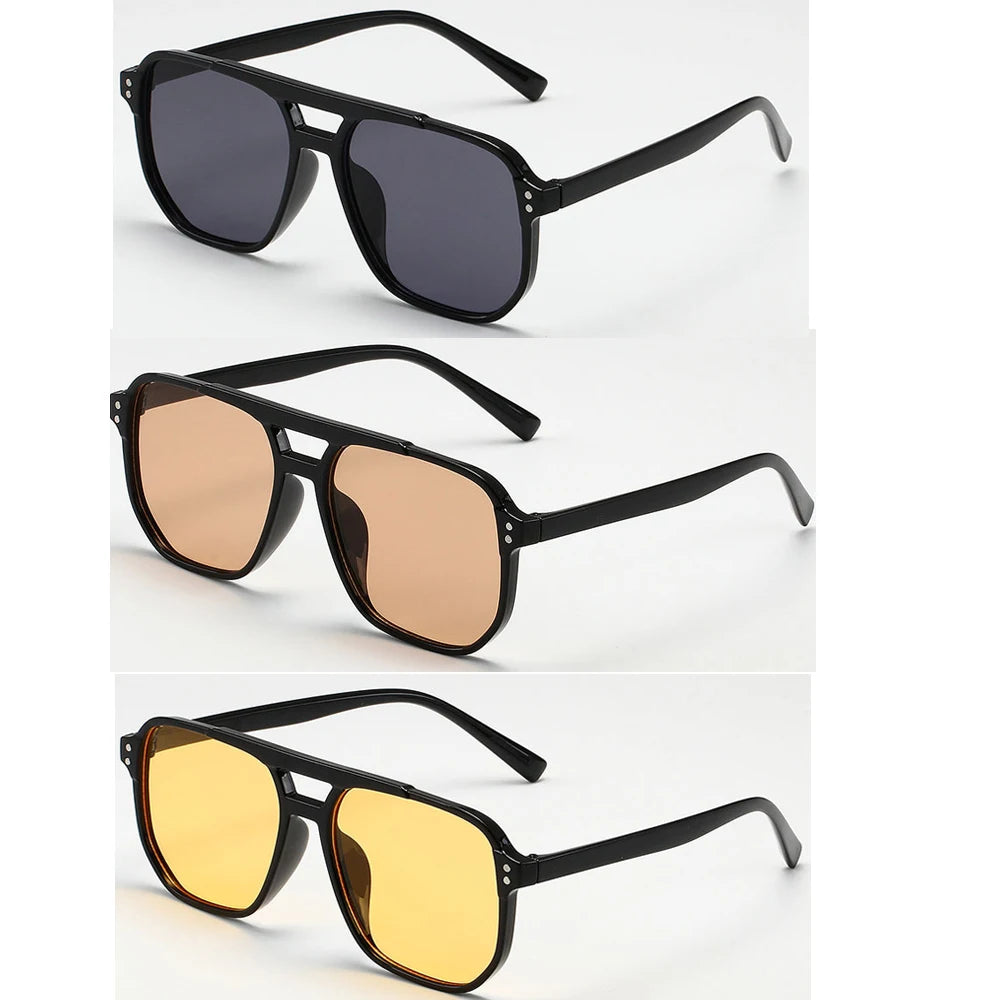 Women Men Square Sun Glasses Retro Polygon Sunglasses Female Black Vintage Fashion Ladies Sunglasses Double Beam Eyeglasses