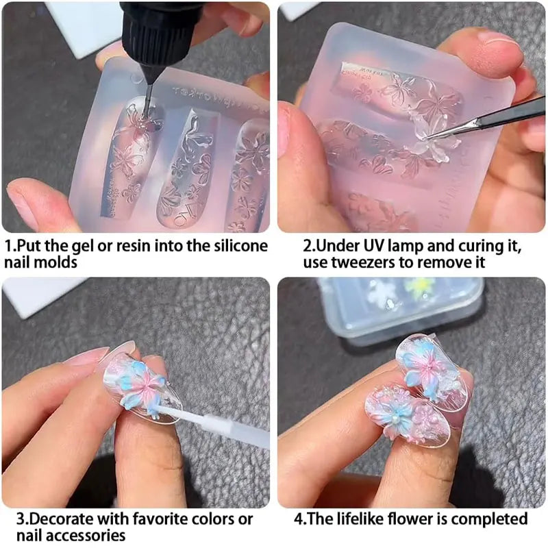 3D Silicone Nail Art Mold Cartoon Hello Kitty Rabbit Bear Relief Carving DIY Design Nails parts Charm Decorations Manicure To