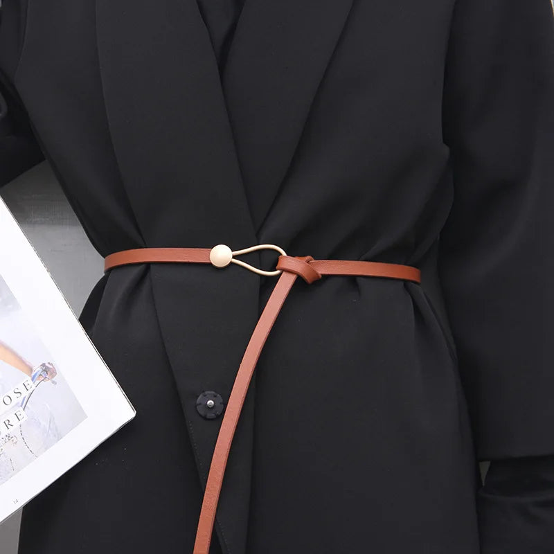 New Fashion Leather Women Belt Designer Metal Buckle Waist Strap All-match Lady Dress Coat Sweater Decorative Knotted Waistba