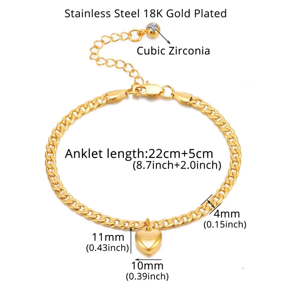 Anklet For Women Gold Color Stainless Steel Cuban Link Ankle Bracelets Summer 2024 Fashion Leg Chain Beach Foot Jewelry Anckl