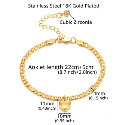 Anklet For Women Gold Color Stainless Steel Cuban Link Ankle Bracelets Summer 2024 Fashion Leg Chain Beach Foot Jewelry Anckl