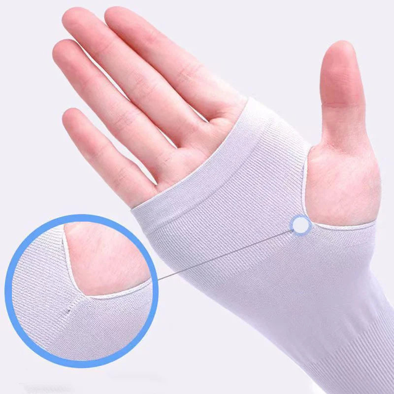 1 Pair Summer Long Ice Silk Arm Sleeves Sun UV Protection Hand Protector Cover Sunscreen Outdoor Elastic Half Finger Gloves S
