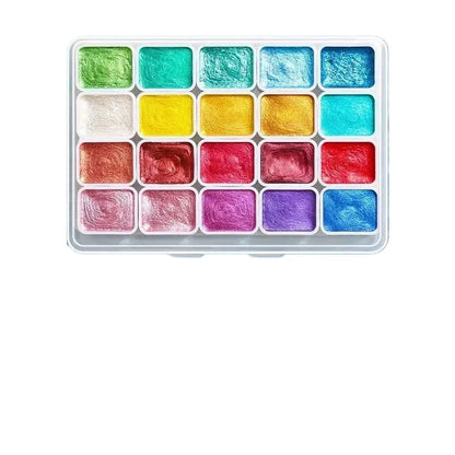 20 Colors Metal Watercolor Painting Set, Portable Box With Shiny Pearls Solid Watercolor Painting, And Art Supplies, Watercol