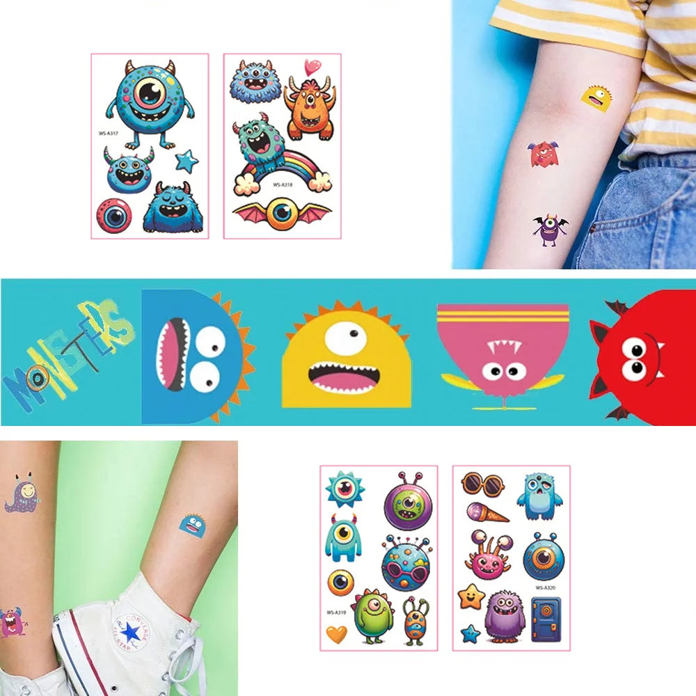Monster Temporary Tattoos for Kids - More Than 120 Tattoos - Cute Cartoon Tattoos Sticker for Boy Girl Birthday Party Decorat