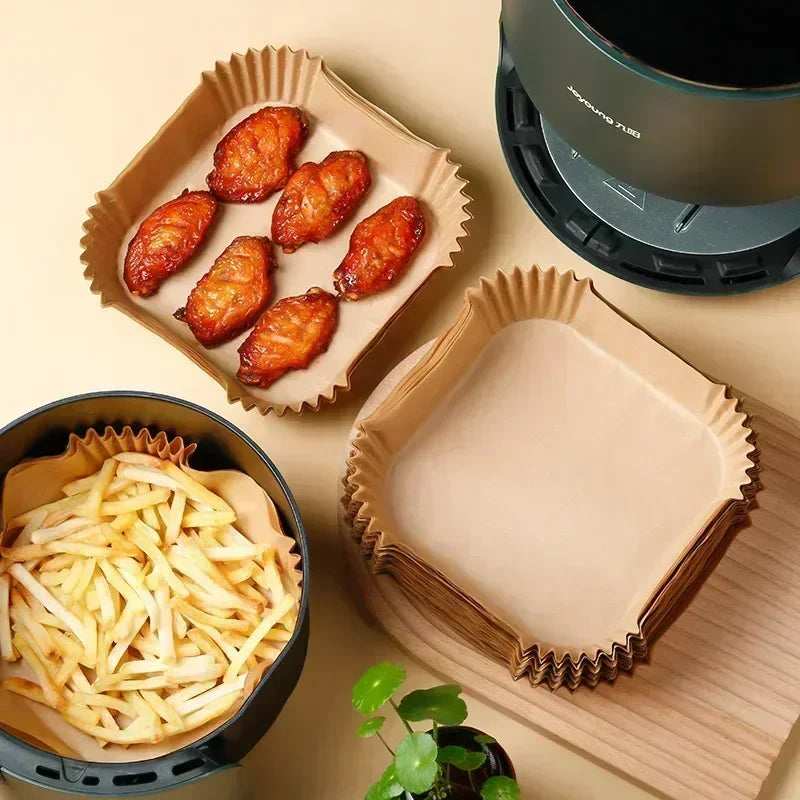 1/100PCS Air Fryer Disposable Paper Square Round Baking Paper Barbecue Plate NonStick Mat Kitchen Oven Oil Absorbing Paper To