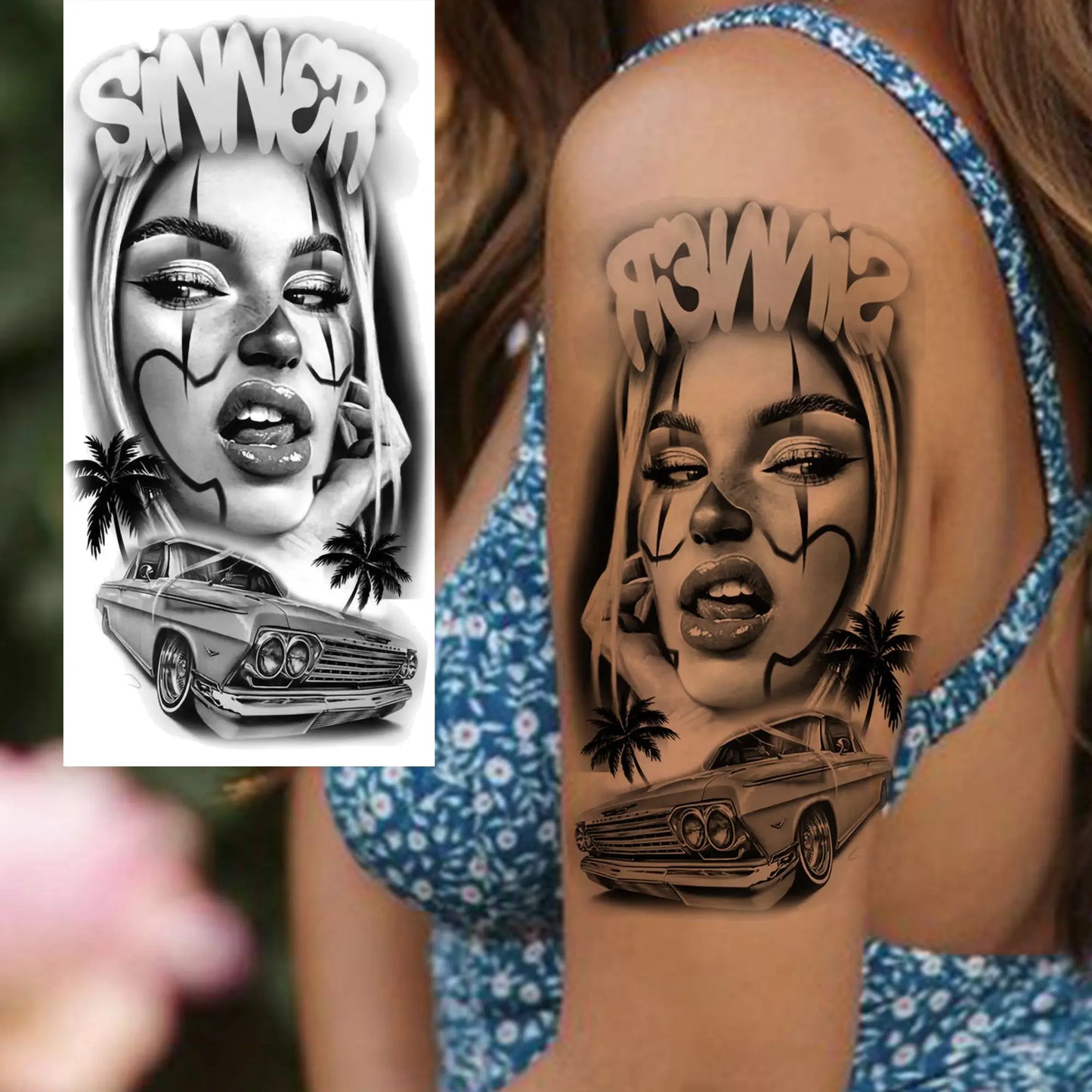 1 Sheet Evil Women Face Joker Mask Temporary Tattoos For Men Women Adults Waterproof Realistic Fake Tattoos Long Lasting Stic