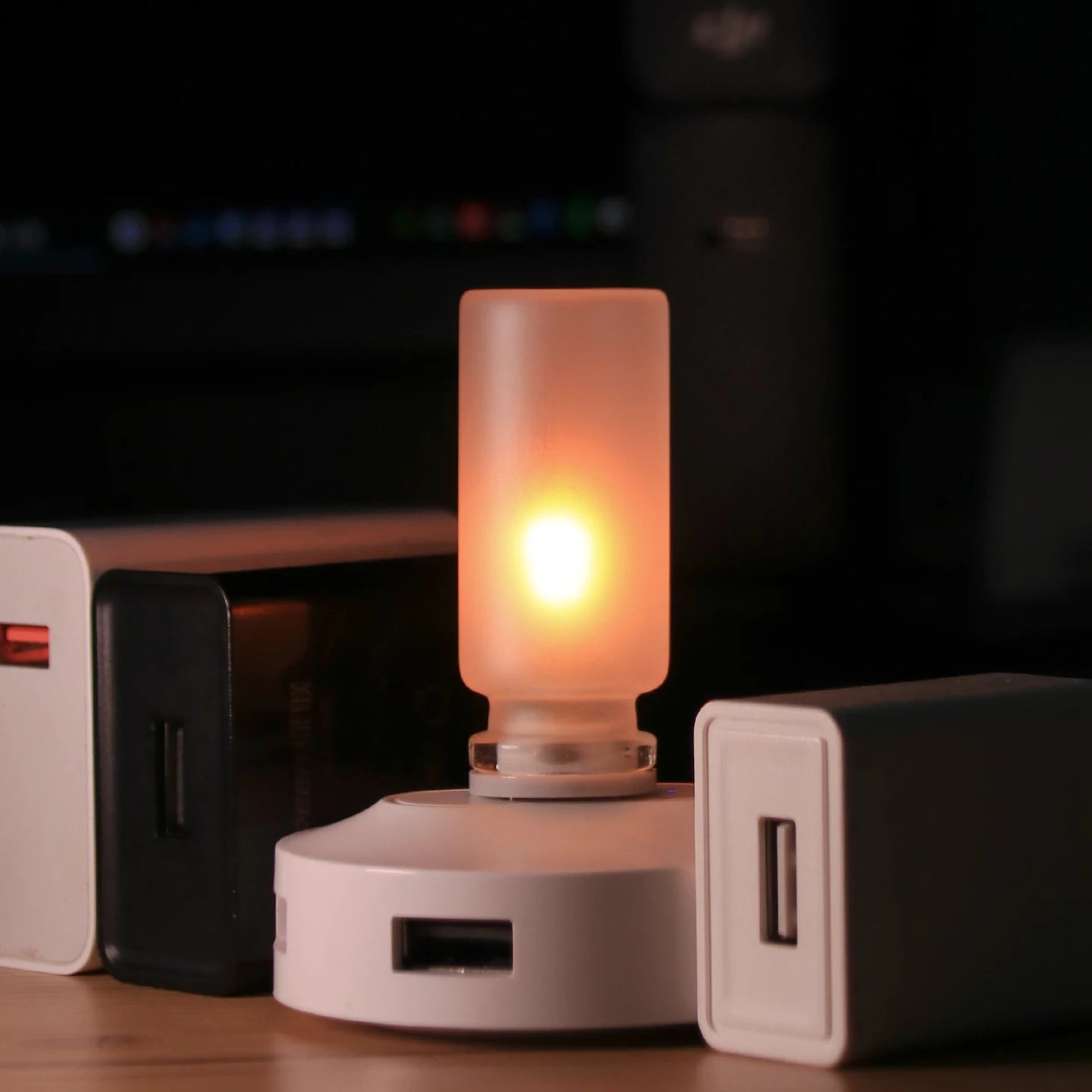USB Flame Flickering LED Frosted Clear Glass Candle Night Light Simulated Flame