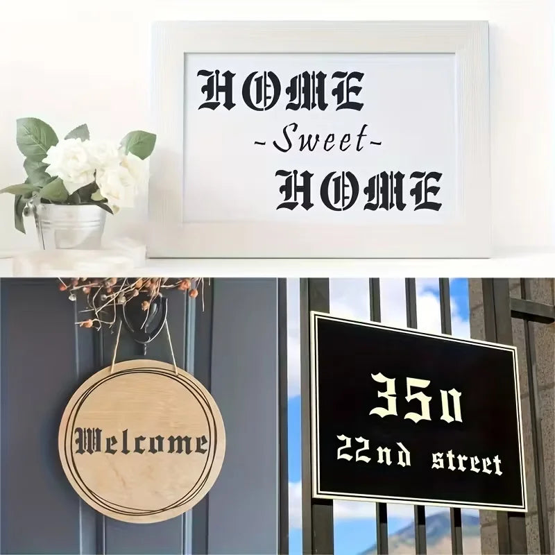 Gothic Calligraphy Stencil, 6-Pack Reusable Old English Letter Number Template for DIY Painting, Craft, Scrapbooking