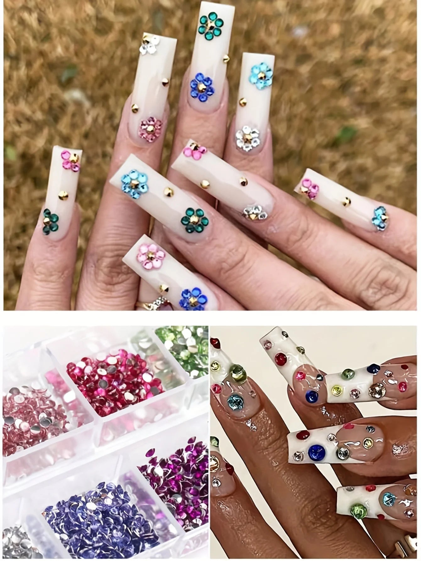 12 Grid Shimmering Crystal Nail Art Rhinestones - Flatback Gemstones for Versatile Decoration - Adorns Nails Shoes Makeup Bag