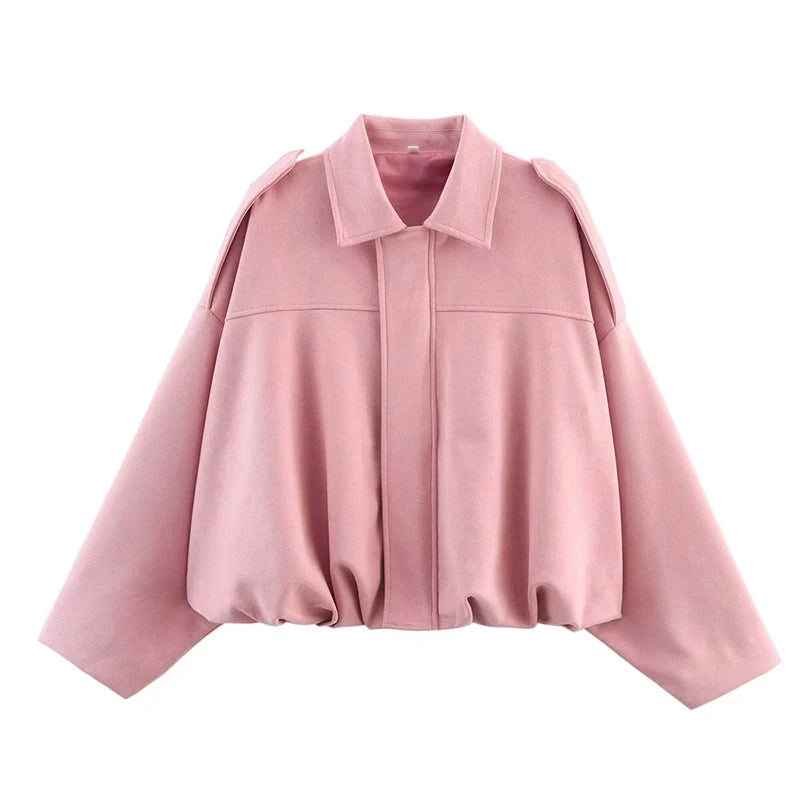 Women's Bomber Jackets Coats Fashion Turn-down Collar Long Sleeve Loose Coats Vintage Female Outerwear Chic Tops - as picture