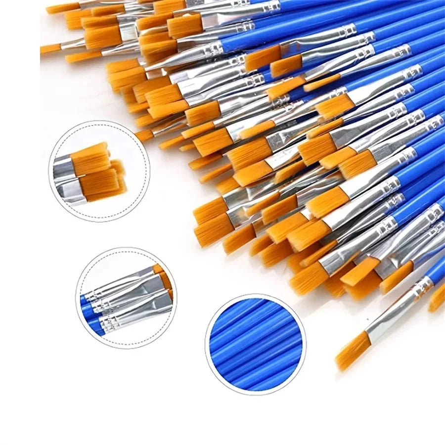 50Pcs Painting Brushes Set Art Round Flat Hair Nylon Hair Paint Brush for Oil Acrylic Watercolor Kids/Artists/Beginners/Stude