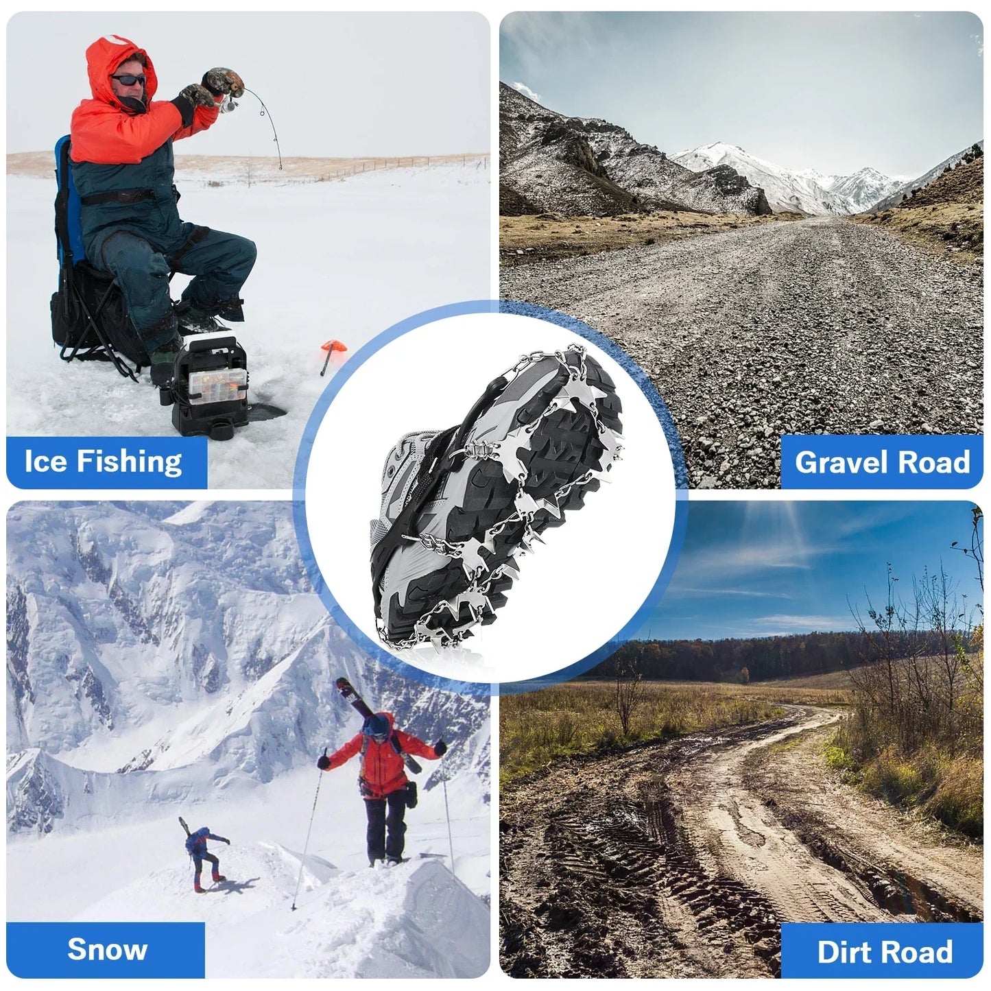 Winter Outdoor Hiking Climbing Snow Spikes Crampons Cleats Chain Claws Grips Boots Cover Ice Gripper Spike for Shoes Anti Sli