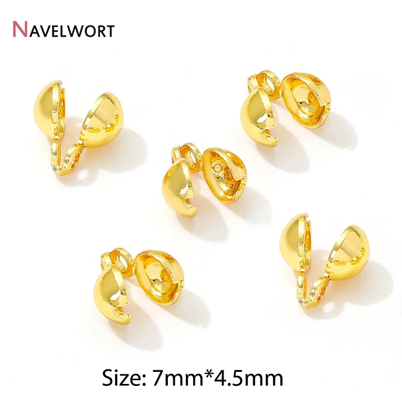 End Caps For Jewelry,10/20Pcs 18K Gold Plated Brass Metal End Caps For DIY Bracelet Necklace Making Finding,Supplies For Jewe