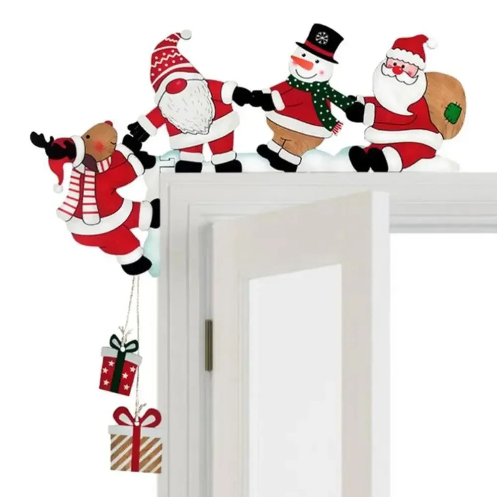 New Santa Door Corner Decor Christmas Cartoon Door Frame Decor Snowman Reindeer Wooden Pendant Party House Decor