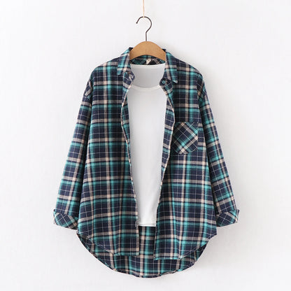 Fresh Flannel Plaid Shirt Women 2026 New Female Blouses and Tops Cotton Loose Long Sleeve Casual Shirts Fine Women's Clothes 