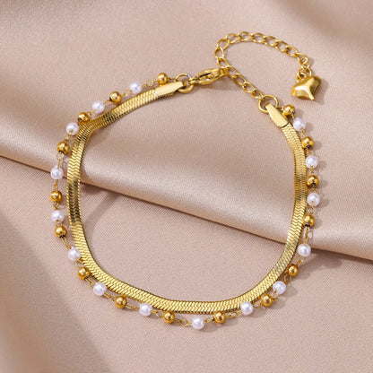 Anklets for Women Summer Beach Accessories Stainless Steel Imitation Pearl Chain Anklet Gold Color Leg Bracelets Bodychain Gi