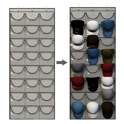 Hat Storage Holder Organizer 24 Clear Pockets Protect Hat Rack Door Hanging Holder Hanger Storage Rack for Baseball Caps Bedr