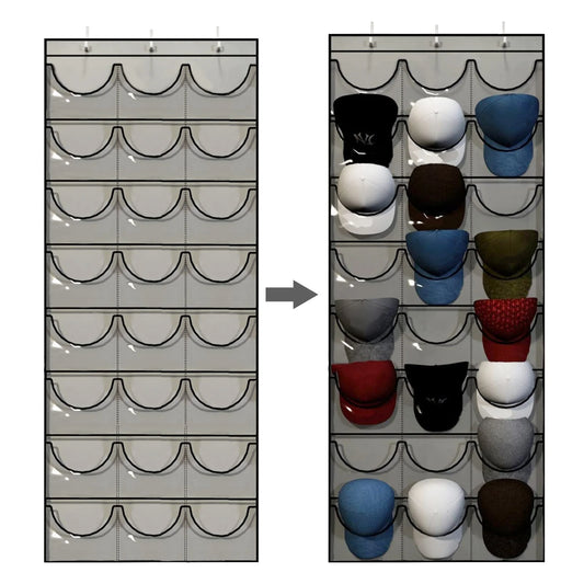 Hat Storage Holder Organizer 24 Clear Pockets Protect Hat Rack Door Hanging Holder Hanger Storage Rack for Baseball Caps Bedr