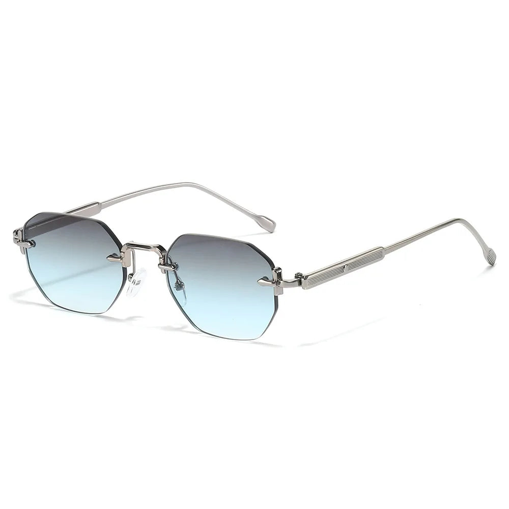 DDDLONG Retro Fashion Rimless Punk Y2k Sunglasses Women Men Sun Glasses Vintage UV400 Outdoor Shades D686 - Silver Grey Blue