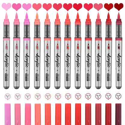 Acrylic Paint Markers ,12 pcs Brush Tip Acrylic Paint Pens Set with 9 Professional Color Series for DIY & Art Supplies - Red 