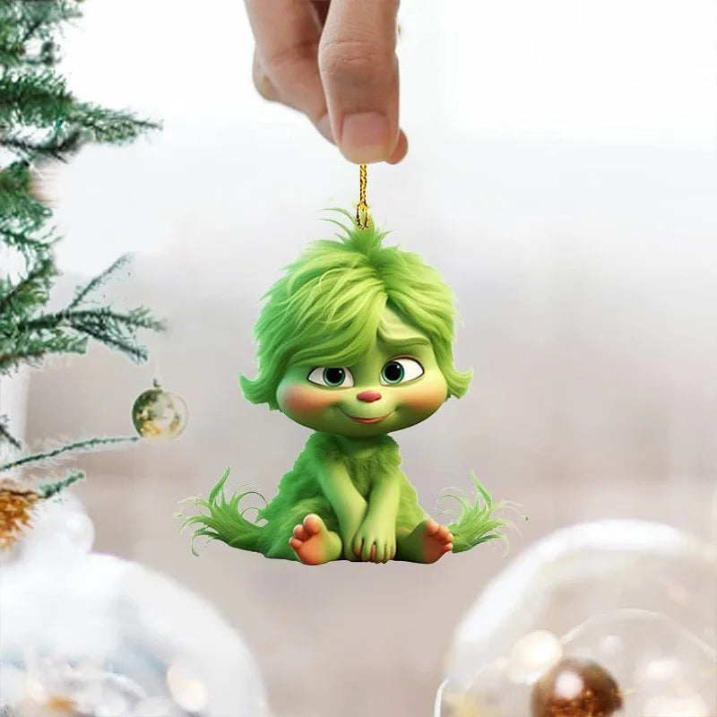 12pcs Whimsical Green Christmas Tree Ornaments - Acrylic Wooden Hanging Decorations For Holiday & Thanksgiving Home Decor