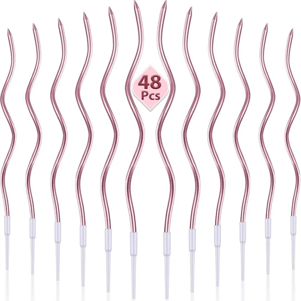 12/48pcs/1case Birthday Candles Spiral Cake Candles Long Thin Cake Candles For Wedding Party And Cake Decoration - Rose Gold 