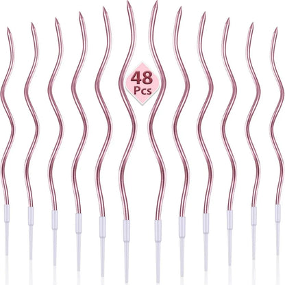 12/48pcs/1case Birthday Candles Spiral Cake Candles Long Thin Cake Candles For Wedding Party And Cake Decoration - Rose Gold 