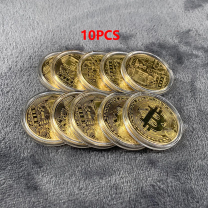 Gold Plated Bitcoin Coin Collectible Art Collection Gift Physical Commemorative Casascius Bit BTC Metal Antique Crafts Imitat