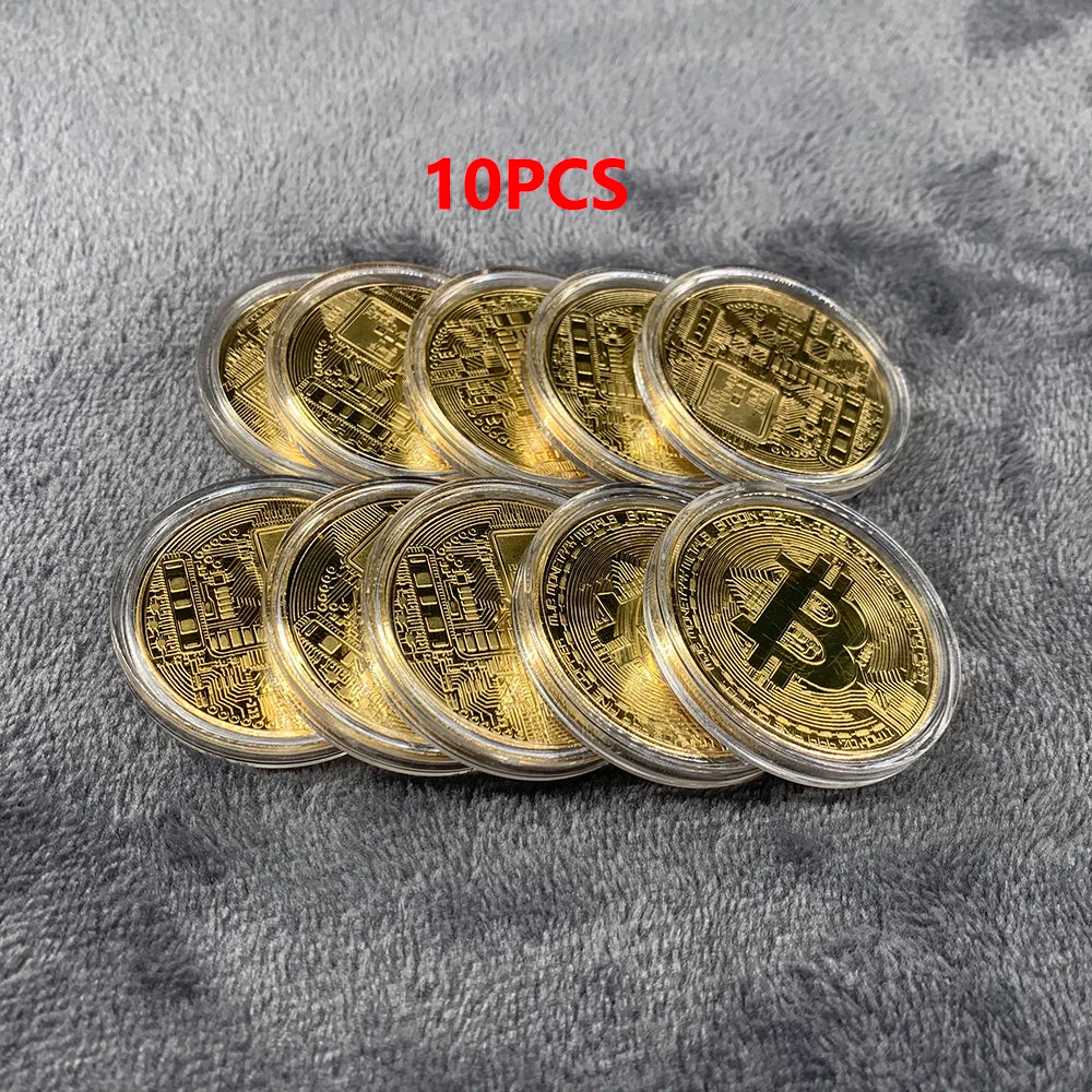 Gold Plated Bitcoin Coin Collectible Art Collection Gift Physical Commemorative Casascius Bit BTC Metal Antique Crafts Imitat