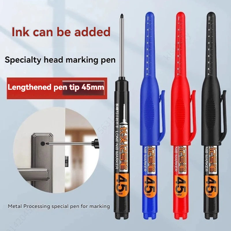 45mm Waterproof Deep Hole Marker Pens Long Nib Head Carpenter Pen White/Black/Blue Ink for Multi-Purpose Woodworking Hand Too