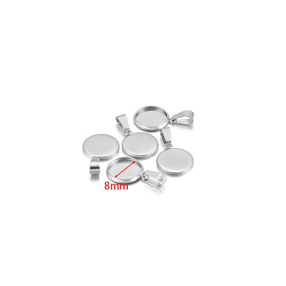 10pcs Stainless Steel 6-30mm Cabochon Cameo Base Settings Round Bezel Blank Tray for DIY Handmade Jewelry Charm Making - stee