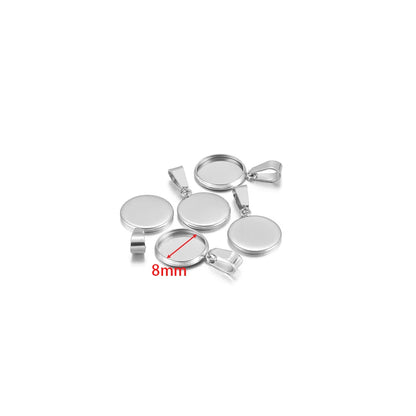 10pcs Stainless Steel 6-30mm Cabochon Cameo Base Settings Round Bezel Blank Tray for DIY Handmade Jewelry Charm Making - stee