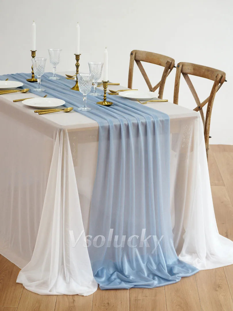Table Runner Luxury Sheer for Wedding Rustic Boho Party Bridal Shower Birthday Christmas Decorations - Dust Blue / 2m X 74cm